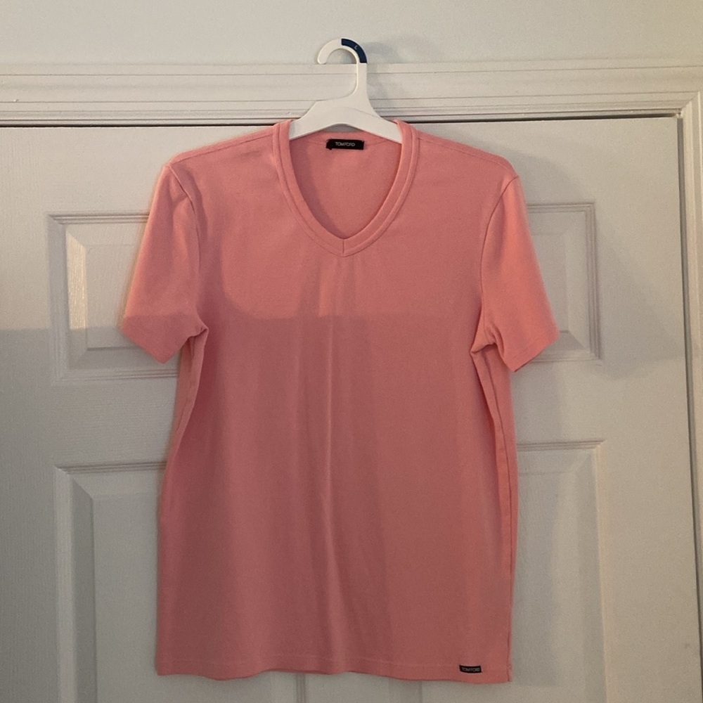 Tom Ford Peach Short Sleeve V-Neck Shirt - Picture 3 of 6